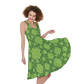 Green Shamrock Plaid Pattern Print Sleeveless Knee Length Dress