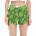 Green Shamrock Plaid Pattern Print Women's Split Running Shorts