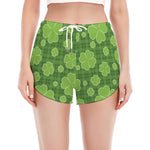 Green Shamrock Plaid Pattern Print Women's Split Running Shorts