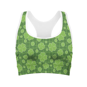 Green Shamrock Plaid Pattern Print Women's Sports Bra