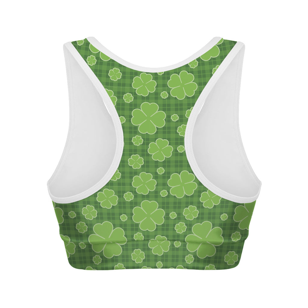 Green Shamrock Plaid Pattern Print Women's Sports Bra