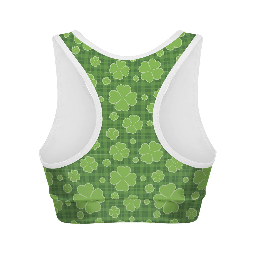Green Shamrock Plaid Pattern Print Women's Sports Bra