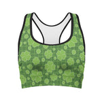 Green Shamrock Plaid Pattern Print Women's Sports Bra