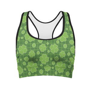 Green Shamrock Plaid Pattern Print Women's Sports Bra