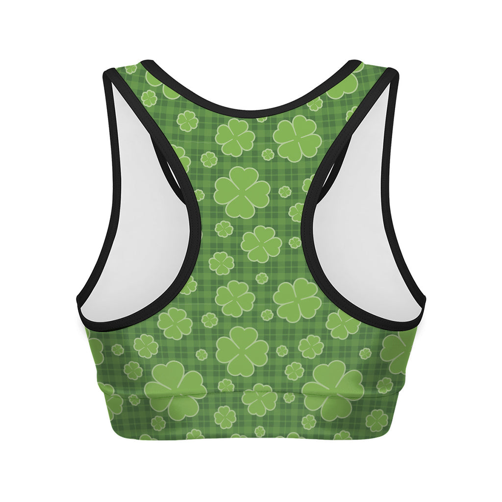 Green Shamrock Plaid Pattern Print Women's Sports Bra