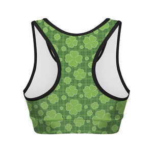 Green Shamrock Plaid Pattern Print Women's Sports Bra