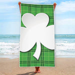 Green Shamrock Tartan Print Beach Towel