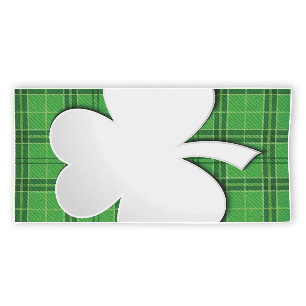 Green Shamrock Tartan Print Beach Towel