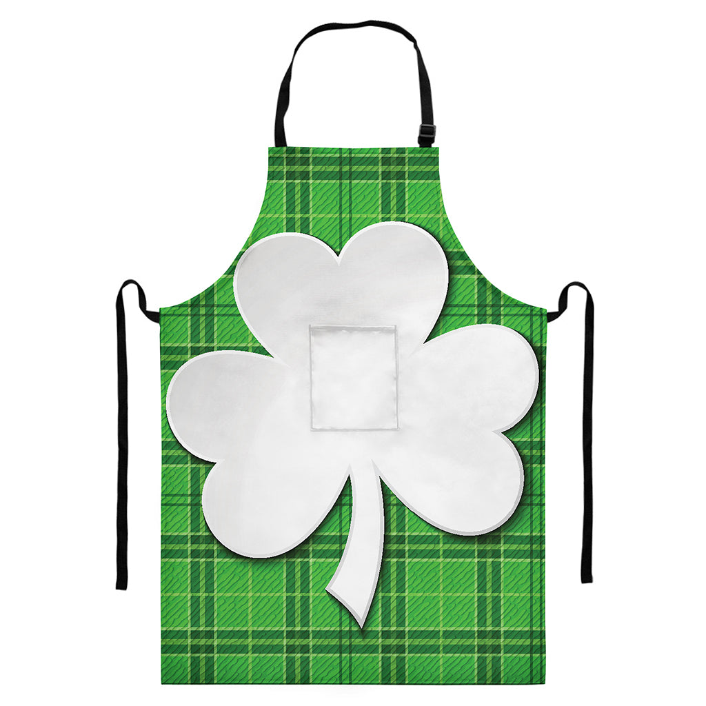 Green Shamrock Tartan Print Bib Apron With Pocket