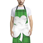 Green Shamrock Tartan Print Bib Apron With Pocket