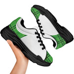 Green Shamrock Tartan Print Black Chunky Shoes