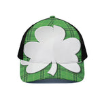 Green Shamrock Tartan Print Black Mesh Trucker Cap
