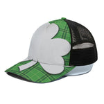Green Shamrock Tartan Print Black Mesh Trucker Cap