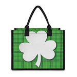 Green Shamrock Tartan Print Canvas Tote Bag