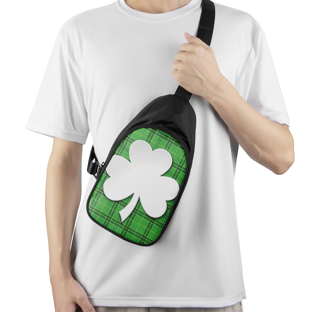 Green Shamrock Tartan Print Chest Bag