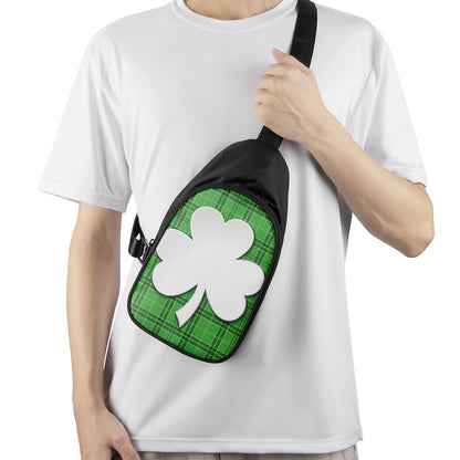 Green Shamrock Tartan Print Chest Bag