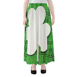 Green Shamrock Tartan Print Chiffon Maxi Skirt