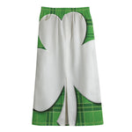 Green Shamrock Tartan Print Cotton Front Slit Maxi Skirt