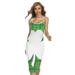 Green Shamrock Tartan Print Cross Back Cami Dress