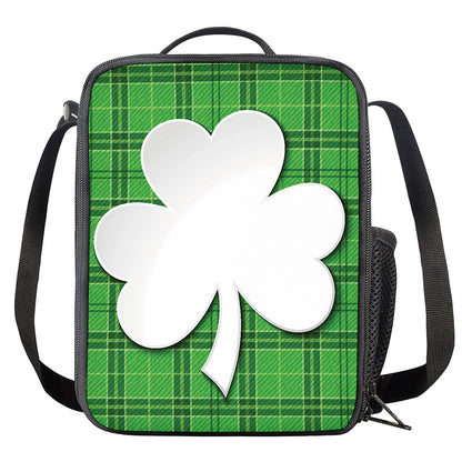 Green Shamrock Tartan Print Crossbody Lunch Bag