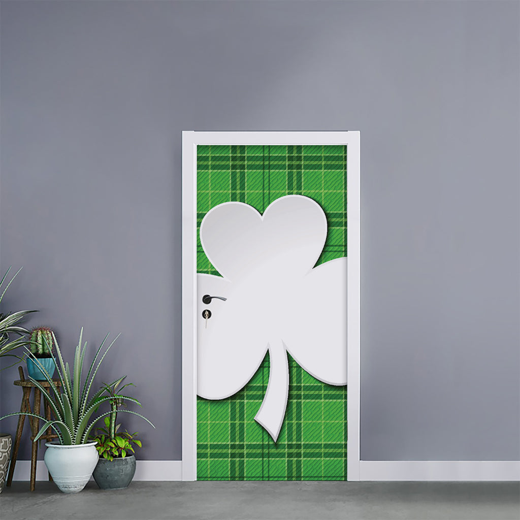 Green Shamrock Tartan Print Door Sticker