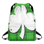 Green Shamrock Tartan Print Drawstring Backpack