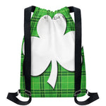Green Shamrock Tartan Print Drawstring Backpack