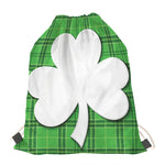 Green Shamrock Tartan Print Drawstring Bag