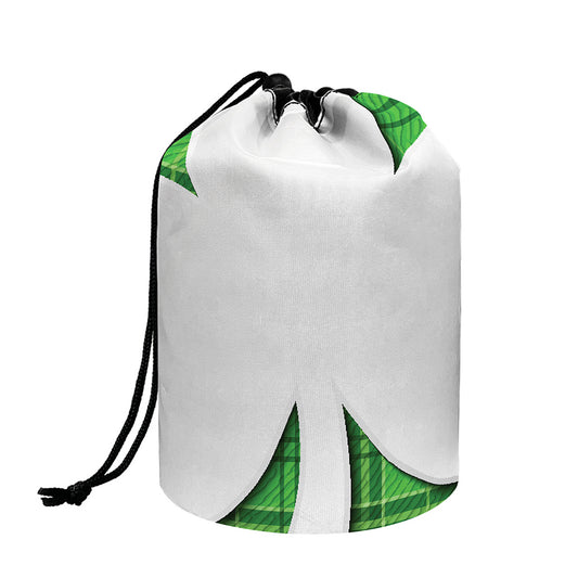Green Shamrock Tartan Print Drawstring Makeup Bag