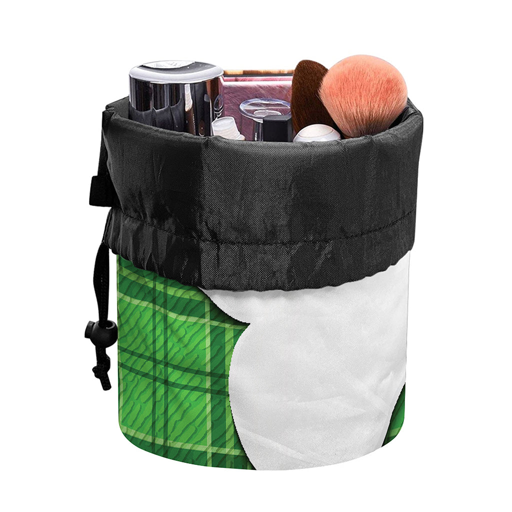 Green Shamrock Tartan Print Drawstring Makeup Bag