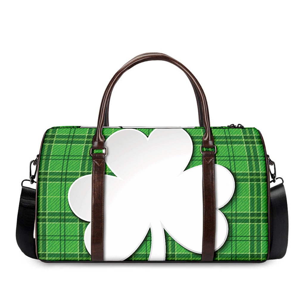 Green Shamrock Tartan Print Duffle Bag