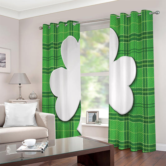 Green Shamrock Tartan Print Extra Wide Grommet Curtains