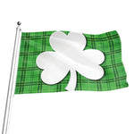 Green Shamrock Tartan Print Flag