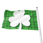 Green Shamrock Tartan Print Flag