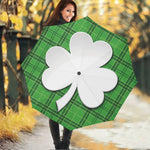 Green Shamrock Tartan Print Foldable Umbrella