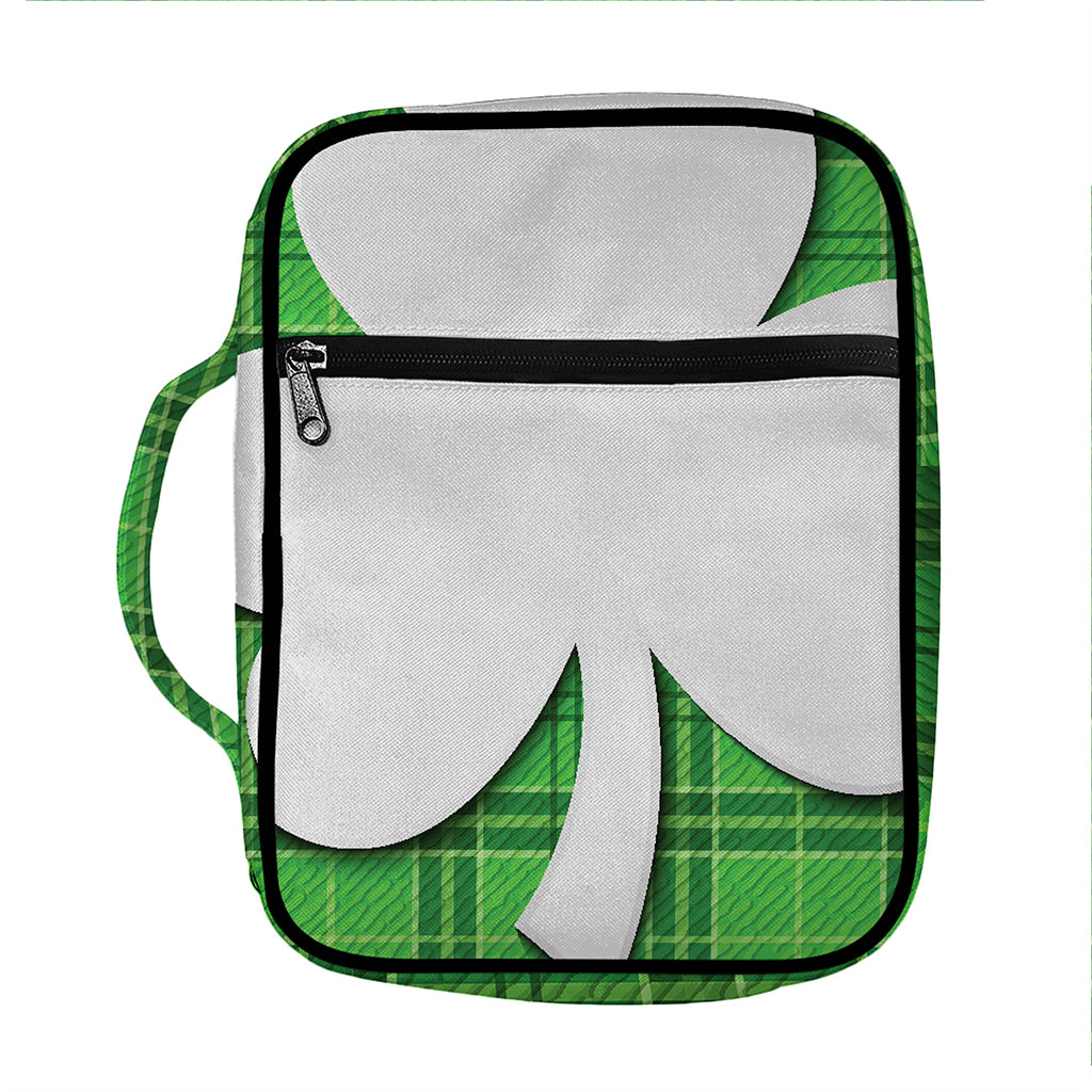 Green Shamrock Tartan Print Front Pocket Bible Bag