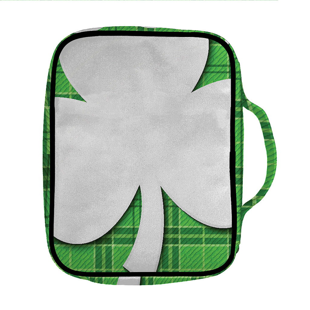 Green Shamrock Tartan Print Front Pocket Bible Bag