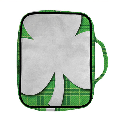 Green Shamrock Tartan Print Front Pocket Bible Bag