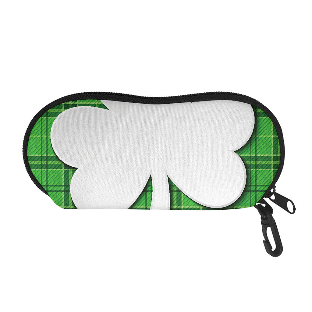 Green Shamrock Tartan Print Glasses Case