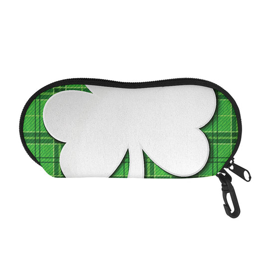 Green Shamrock Tartan Print Glasses Case