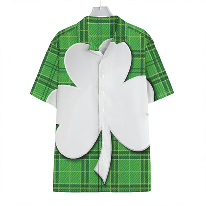 Green Shamrock Tartan Print Hawaiian Shirt