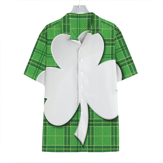 Green Shamrock Tartan Print Hawaiian Shirt