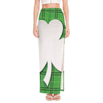 Green Shamrock Tartan Print High Slit Maxi Skirt