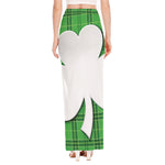Green Shamrock Tartan Print High Slit Maxi Skirt