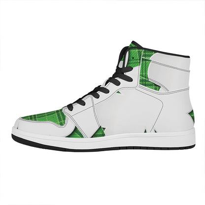 Green Shamrock Tartan Print High Top Leather Sneakers