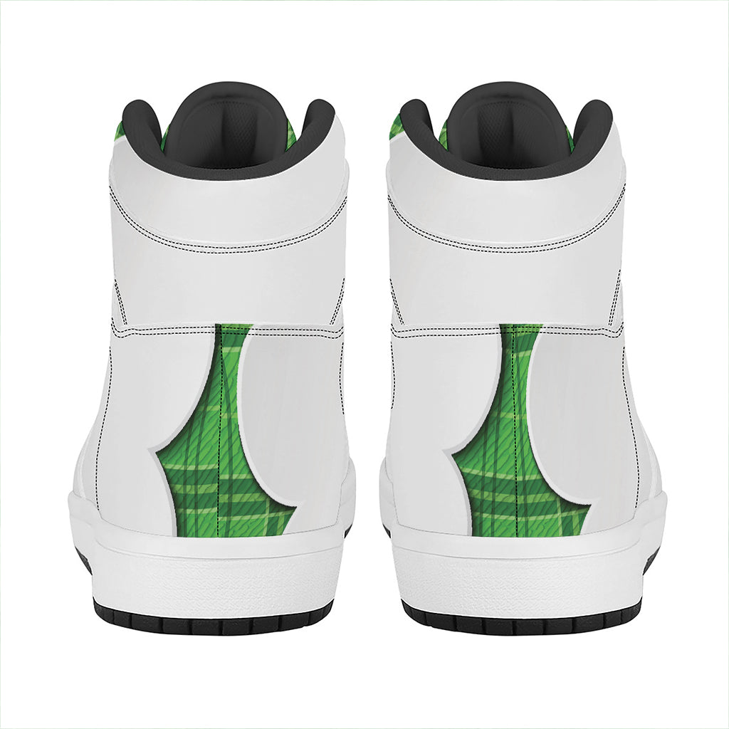 Green Shamrock Tartan Print High Top Leather Sneakers