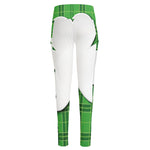 Green Shamrock Tartan Print High-Waisted Pocket Leggings