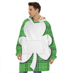 Green Shamrock Tartan Print Hoodie Blanket