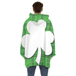 Green Shamrock Tartan Print Hoodie Blanket