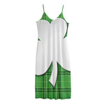Green Shamrock Tartan Print Jersey Midi Cami Dress